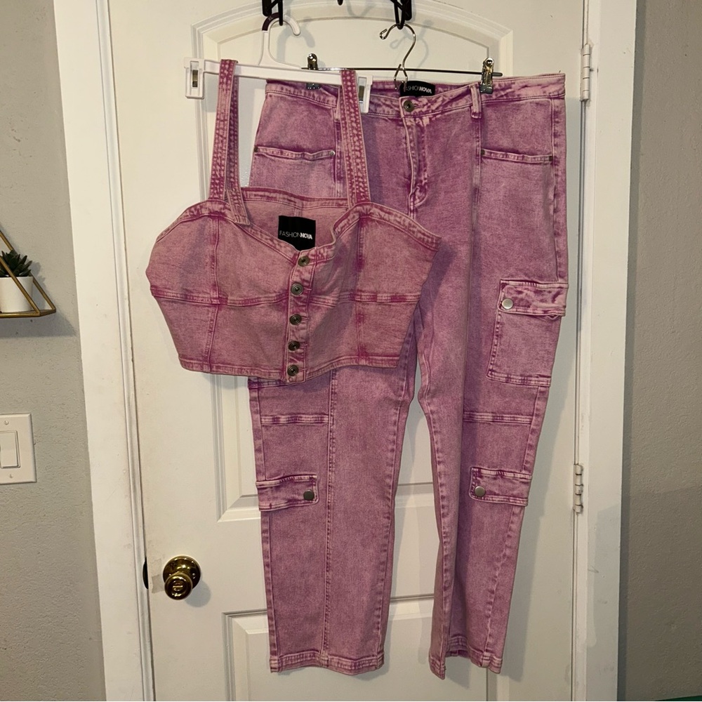 Fashion Nova Curve Plus Size Pink Denim Set - Picture 10 of 16